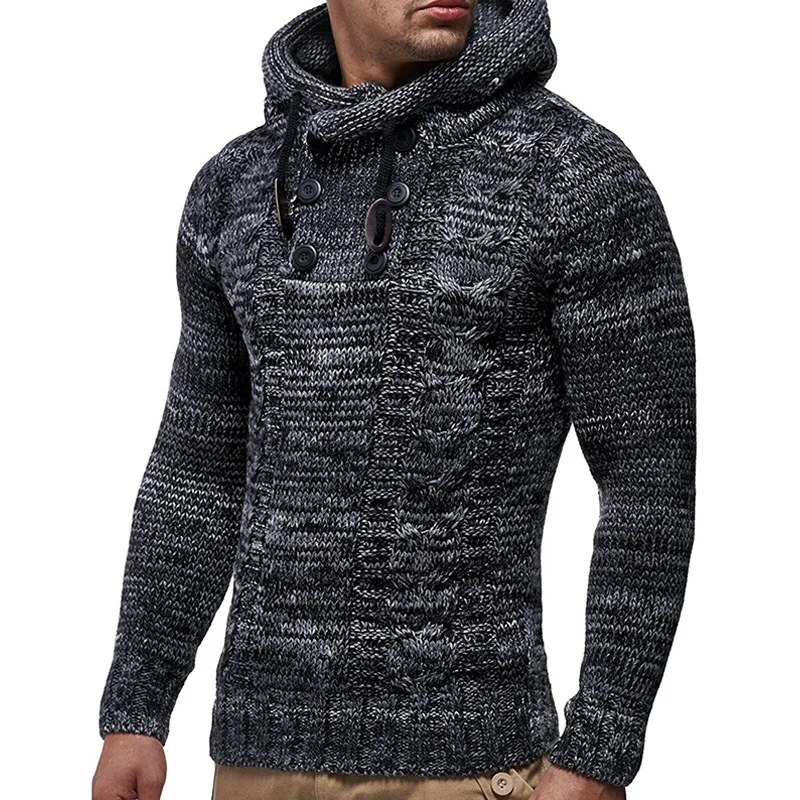 Мужской теплый свитер с высоким воротником повседневный приталенный плотный
