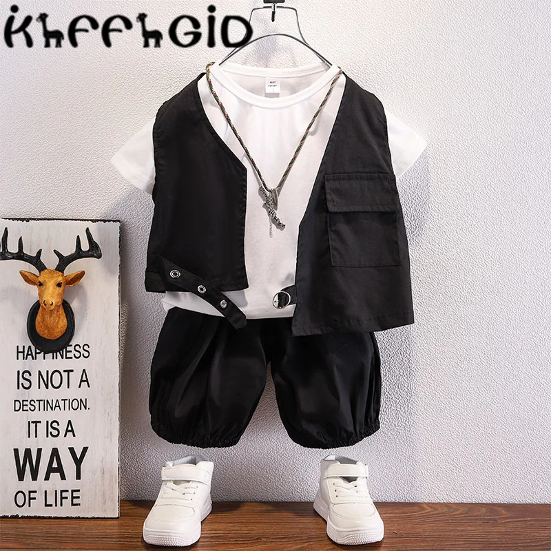 

Новый модный детский летний костюм-тройка для мальчиков 2021 модный детский костюм в стиле хип-хоп малого и среднего размера