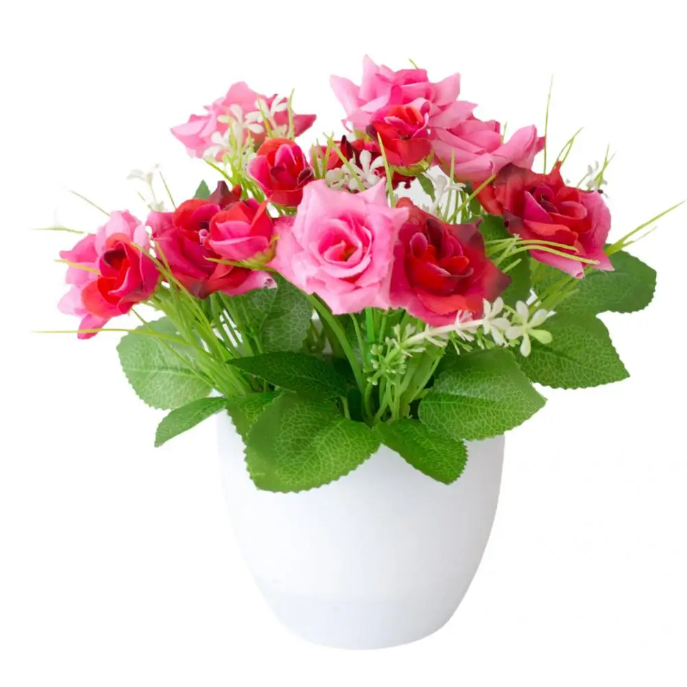 

Imitation Potted Flower Rose Hotel Decoration Plastic Bookshelf Table Artificial Flower Pot for Office Wedding Home Hotel Decor