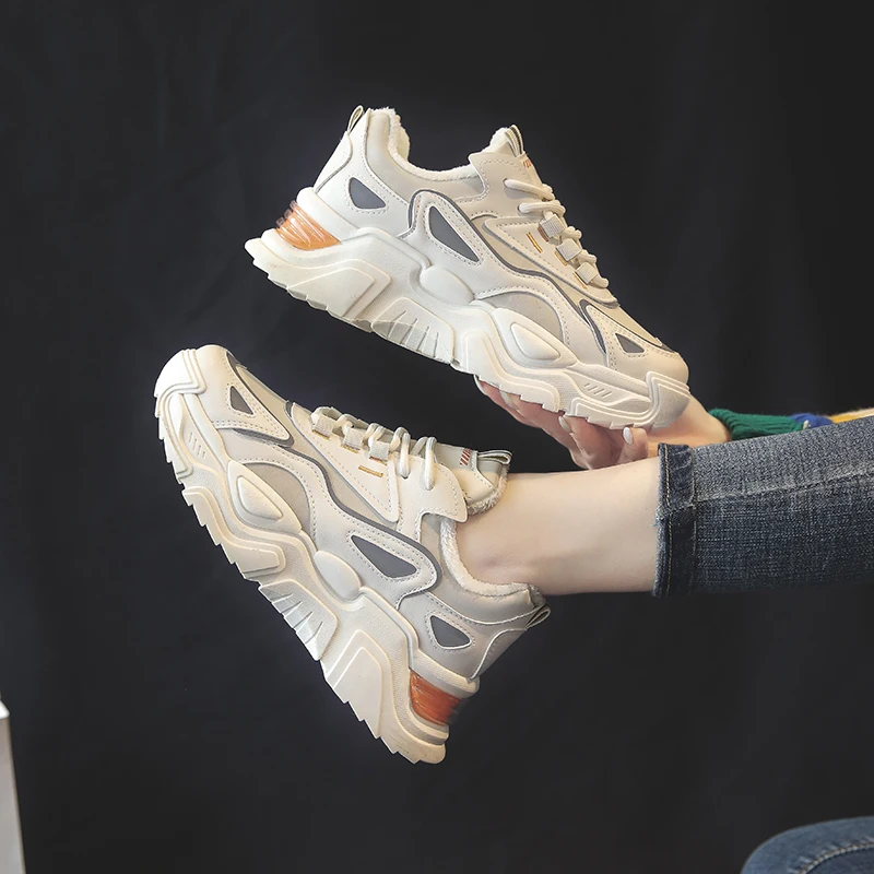 

Women Dad Sneakers 2021 Winter Snow Shoes Keep Warm for Ladies Platform Casual Shoes Plush Fur Waterproof Non-slip Chunky Shoes