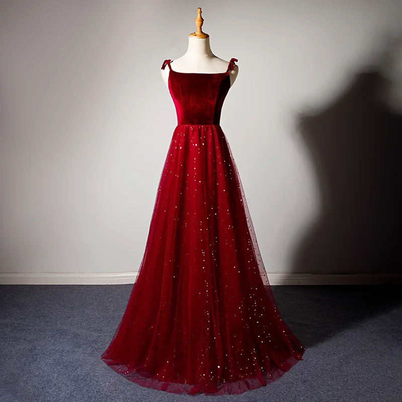 

Luxury Bride Married Wine Red Long Sling Dresses Women Backless Sexy Floor-length Velvet Evening Party