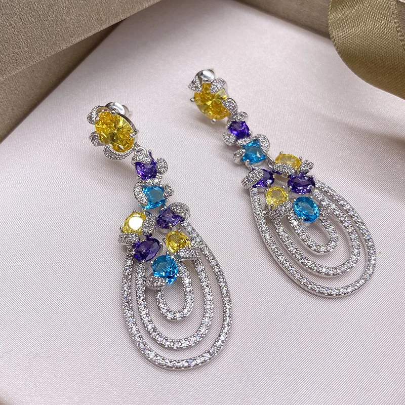

Colorful gemstone multi-layer water drop dinner earrings color drop earrings retro ethnic design earrings exaggerated