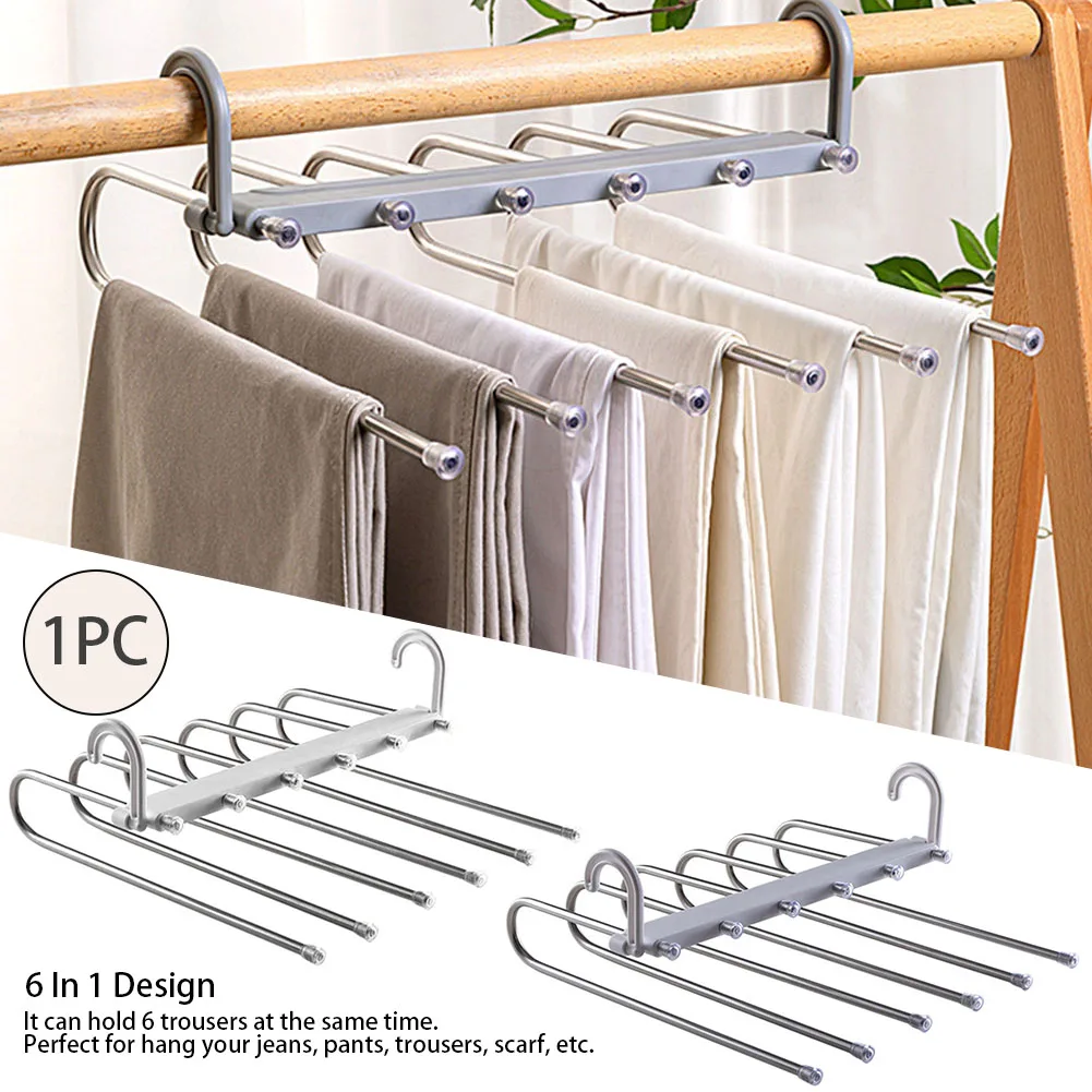 

6 In 1 Closet Scarf Jeans Magic Storage For Pants Trouser Hanger Stainless Steel Space Saving Portable Non Slip Wardrobe Home