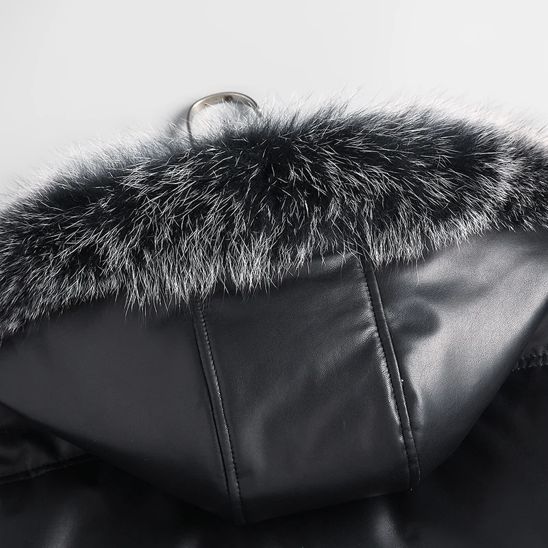 

Genuine Leather Jacket Down Men Winter Long Mens Sheepskin Coat Fox Fur Collar Chaqueta Cuero Hombre ML-DAF89812 KJ1118