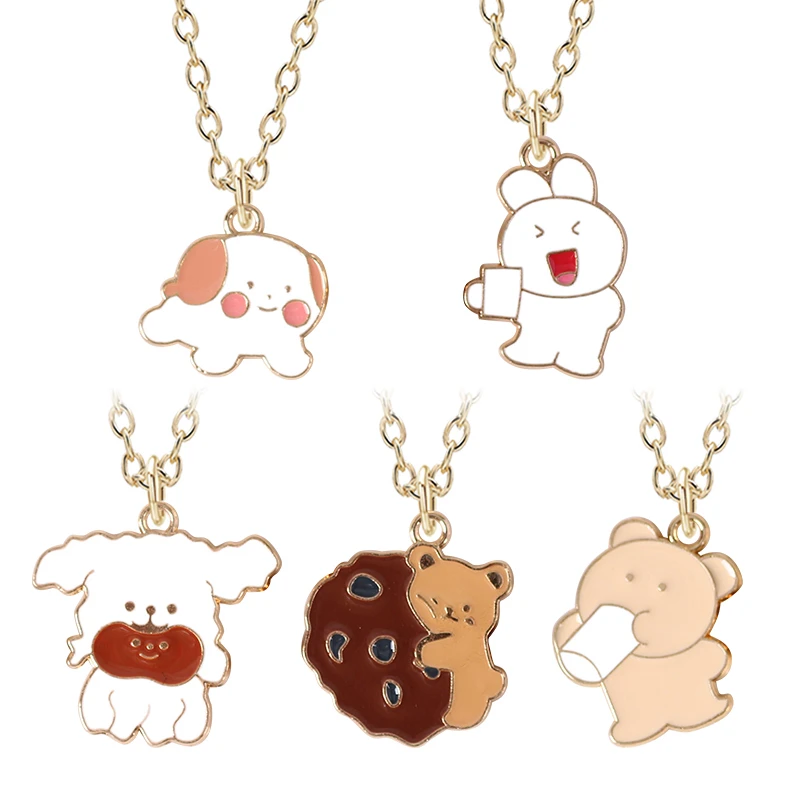 

2020 Fashion Animal Pendant Children's Retro Bear Rabbit Necklace Pendant Metal Chain Lady Animal Jewelry Gift Hot Sale