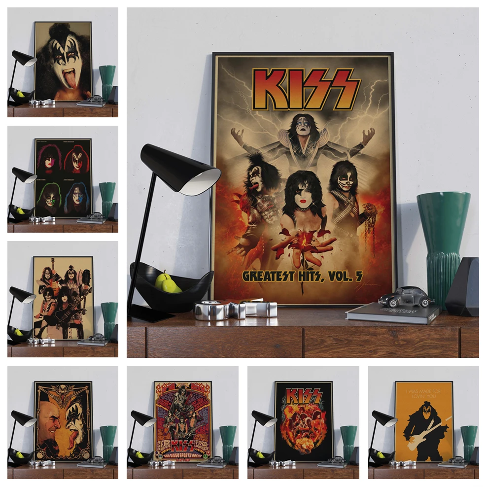 Винтажная крафт-картина Kiss band в стиле ретро картина с изображением европейской и