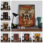 Винтажная крафт-картина Kiss band в стиле ретро, картина с изображением европейской и американской музыкальной команды, звезды, классическое настенное искусство, домашний декор, Холщовый плакат