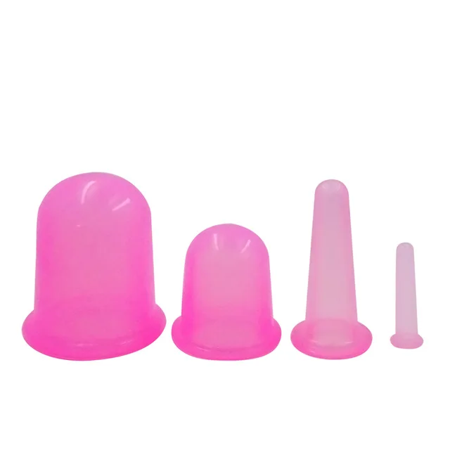 4Sizes Pink 4 цвета силиконовые медицинские банки для терапии тела Набор чашек для лица шеи спины глаз массажный вакуумный банок анти-антицеллюлитный массажер присоска для здоровья - Цвет: 4Sizes Pink