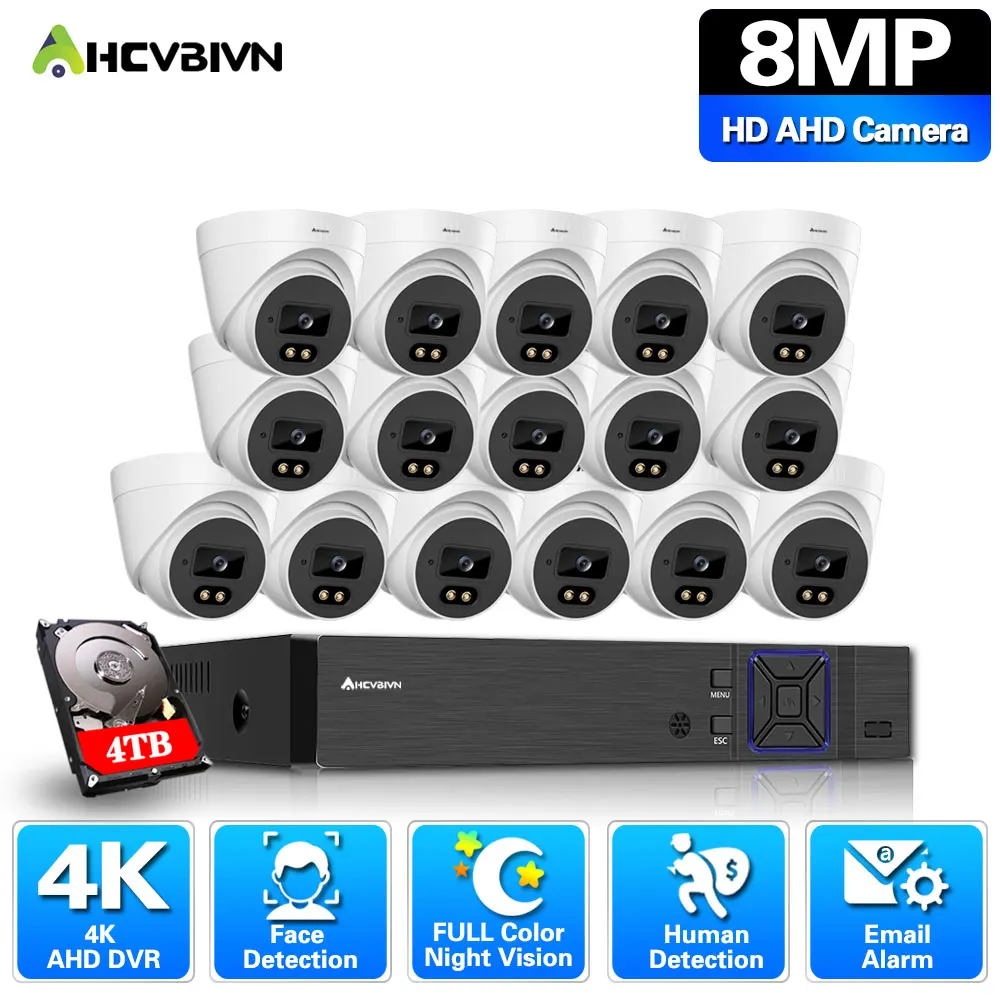 

4K 8MP 5MP 16Channel 6 in1 CCTV DVR Motion Detection FullColor Night Vision Dome Camera Video Surveillance System Set H.265 16CH