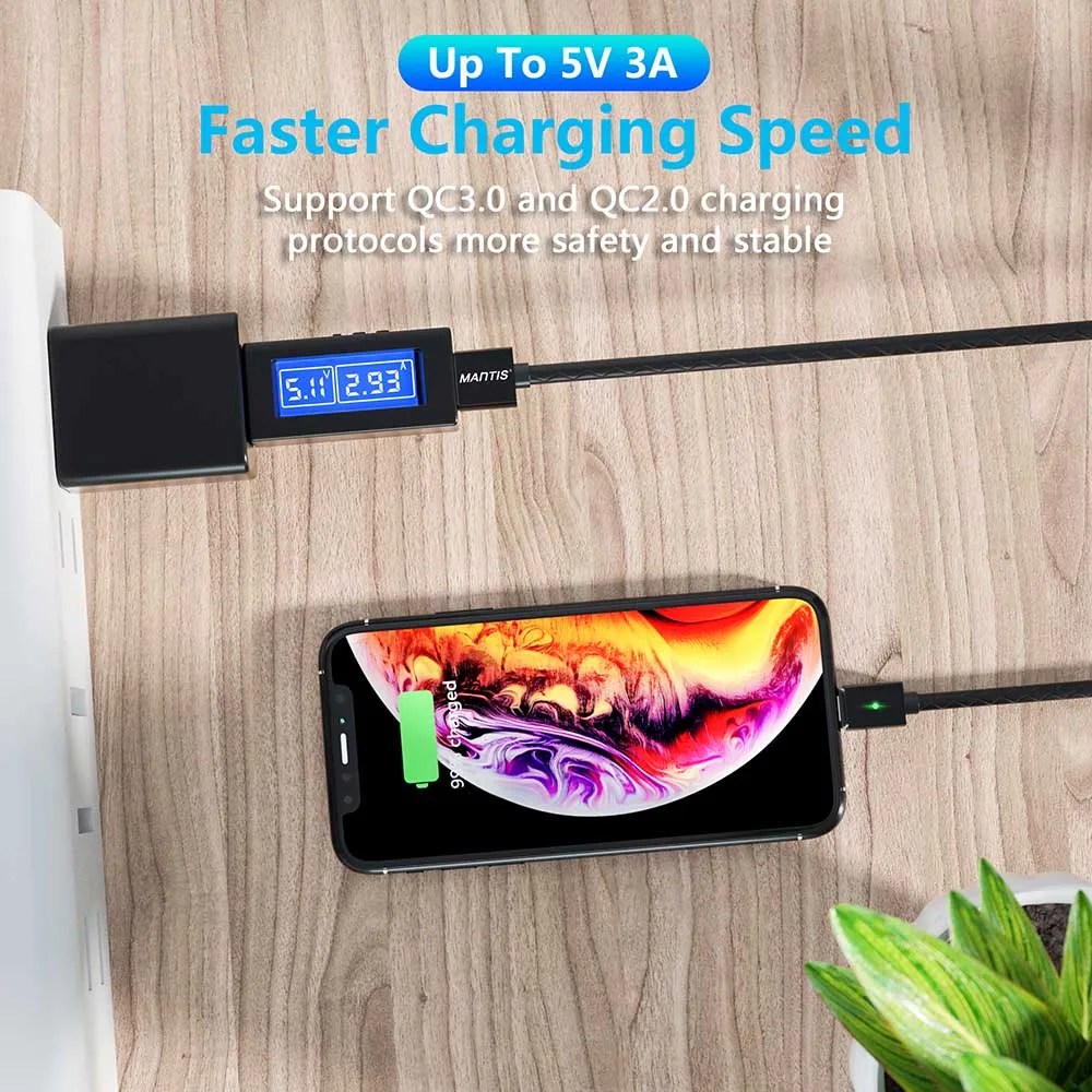 Магнитный usb-кабель MANTIS 3A Type-C, 1 м, быстрая зарядка для iPhone XR XS Max, Micro USB, магнитное зарядное устройство для телефона, кабели для передачи данных для Xiaomi