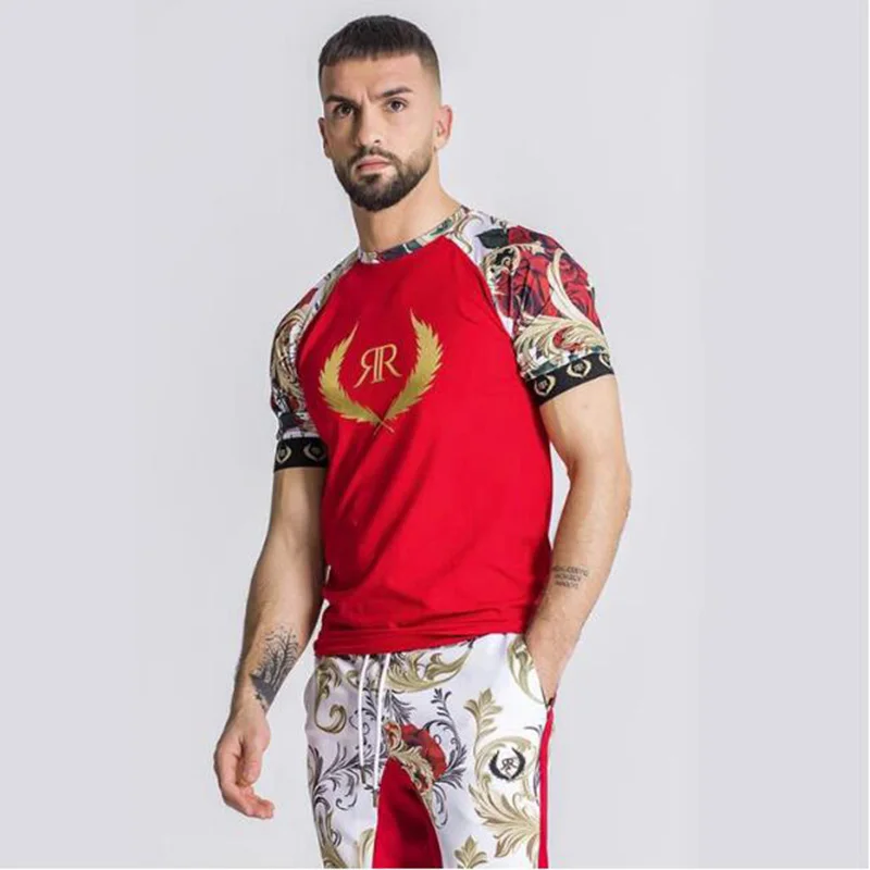 

2020 Summer New Men's Casual T-shirt Fashion Stitching Short-Sleeved Streetwear Men's T-shirt Tide Brand Hip-Hop Short Sleeve
