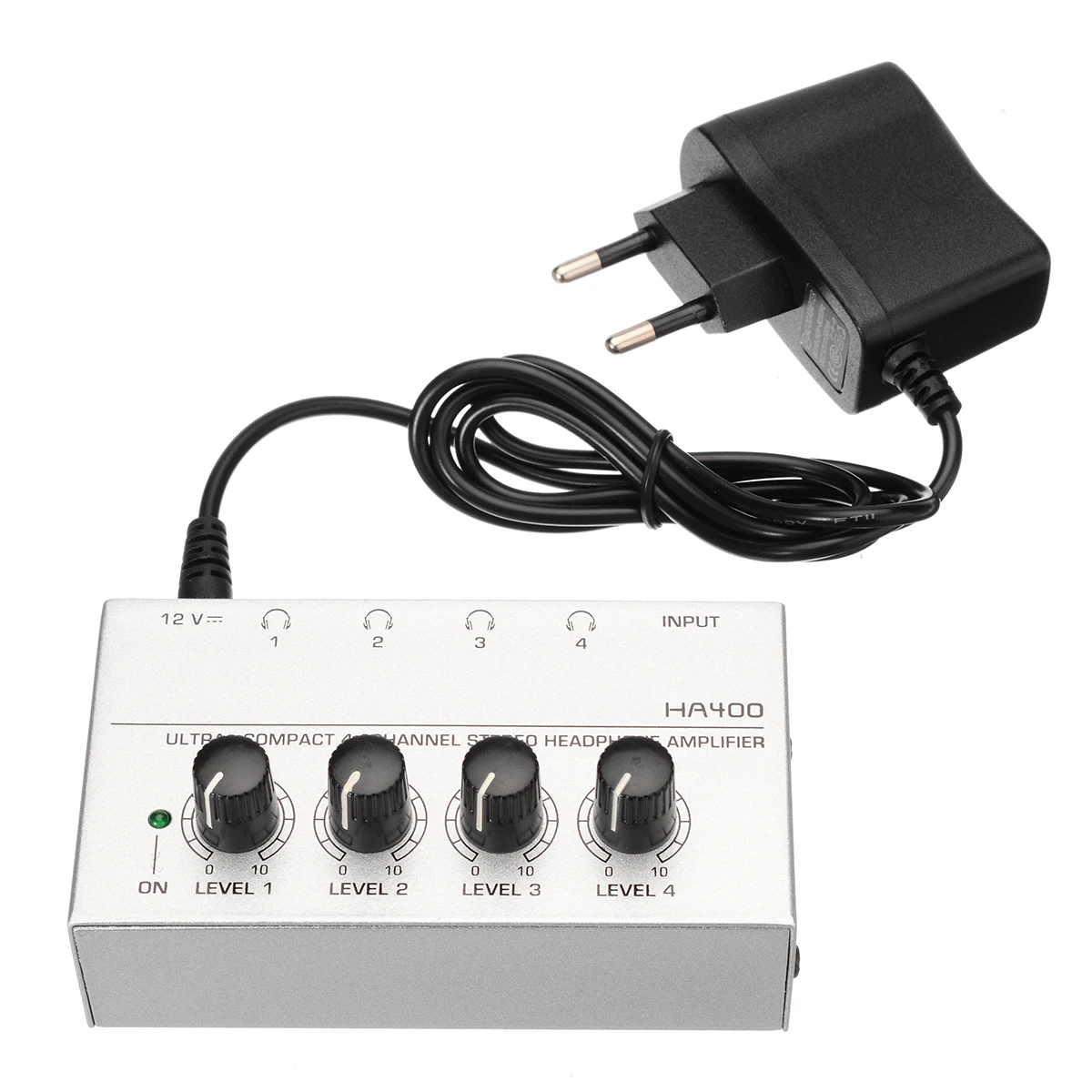 

Onsale 1pc HA400 Ultra-Compact 4 Channel Headphone Audio Stereo Amp Microamp Amplifier EU Adapter