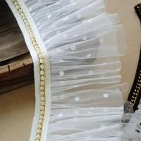 new white mesh beaded pleated spot lace garment fabric diy fluffy skirt cuff neckline baby cradle toy pet collar sewing material