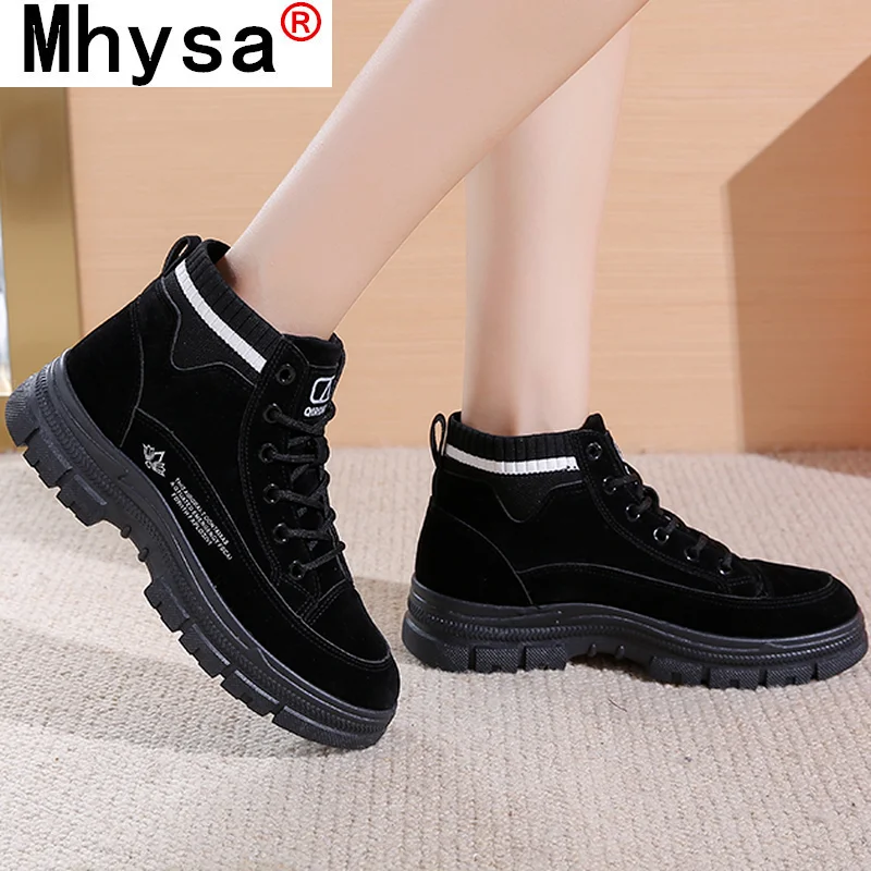 

Женские ботильоны из искусственной кожи на шнуровке с круглым носком, осень 2021, новая мода, эластичная ткань на платформе, женские повседнев...