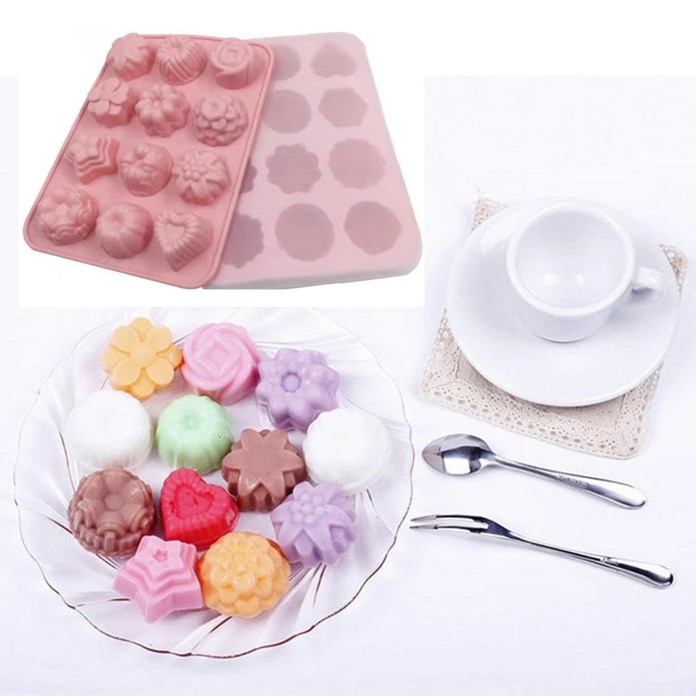 

12 Grids Flowers Silicone Jelly Mold For Baking Chocolate Making Cake Tools Ice Cube Mould Kitchen Accessories