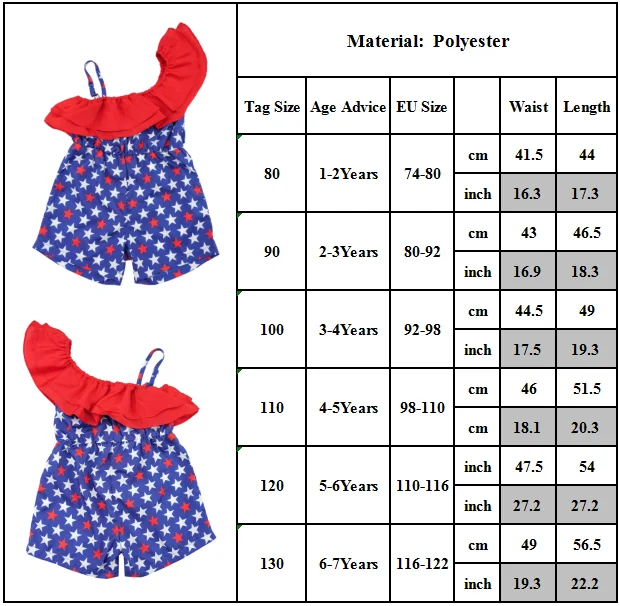 

Toddler Girls Star Printed Ruffle Romper Jumpsuit Cold One Shoulder Playsuits