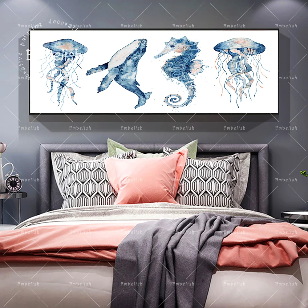 1 шт. акварель рыба медуза Кит морская лошадь фотообои для гостиной искусство на