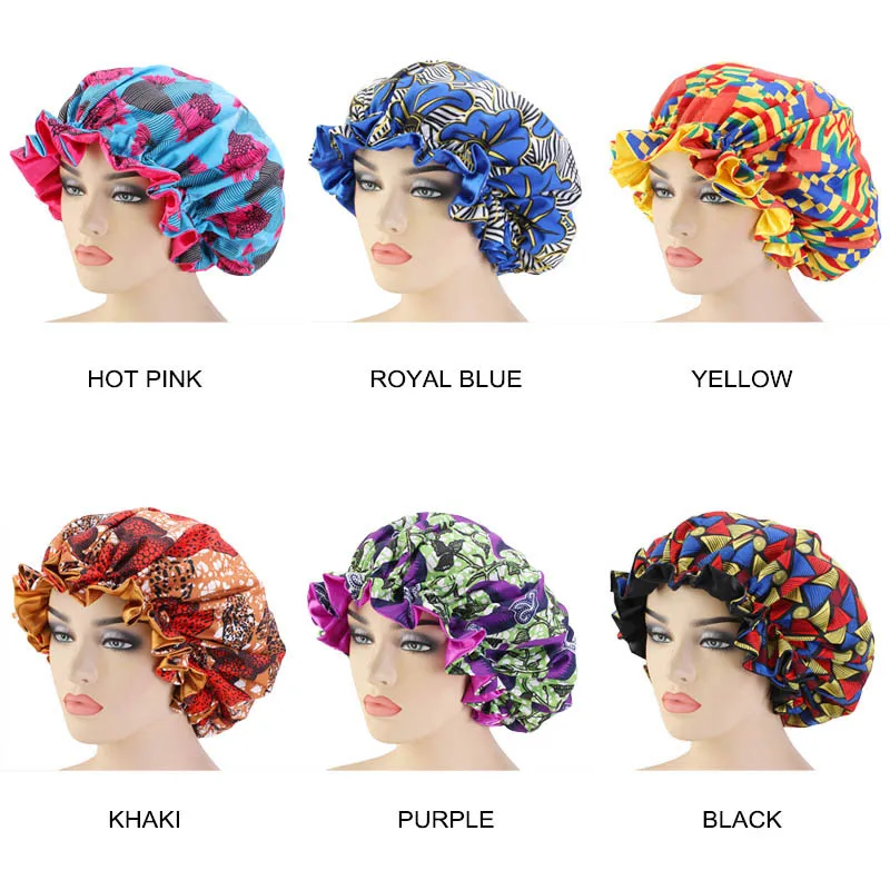 Большой размер Африканский узор Анкара принт Bonnets мусульманская женская ночная