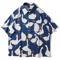 summer streetwear shirts men short sleeve funny goose full printed hawaiian beach shirt hip hop harajuku korean fashion shirts