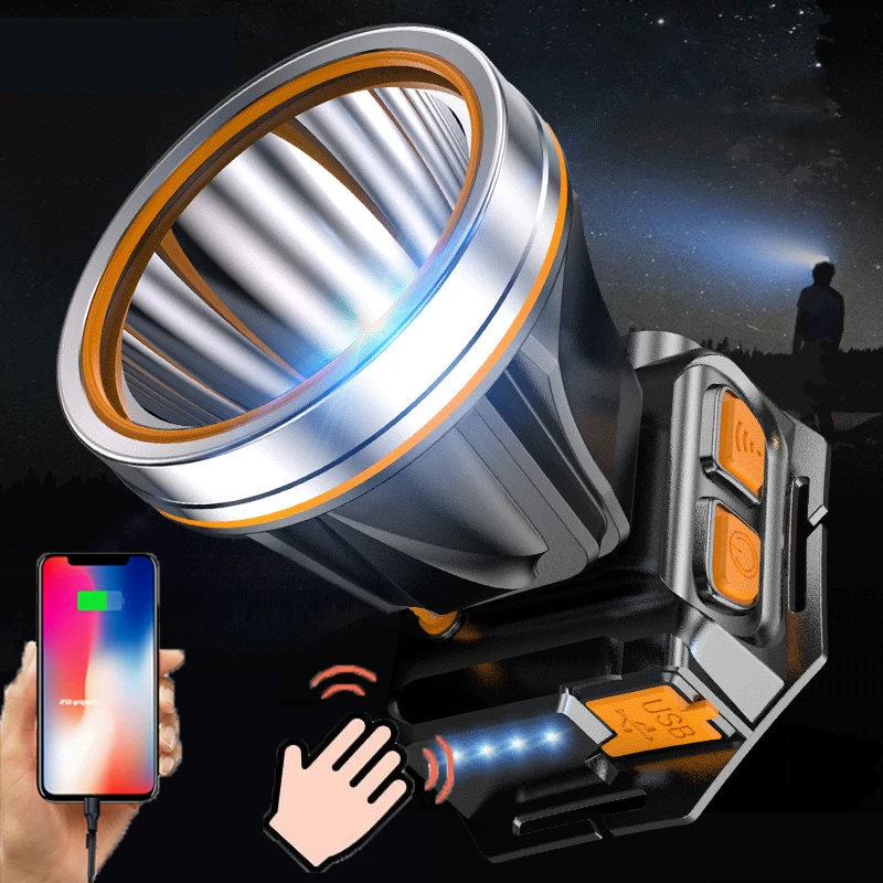 Мощный светодиодный налобный фонарь 300000 лм XHP90.2 водонепроницаемый Головной со