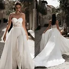 Костюм свадебный со съемной юбкой, пикантный Атласный Костюм со штанами, Пляжное свадебное платье, кружевное платье в стиле бохо для невесты, 2020