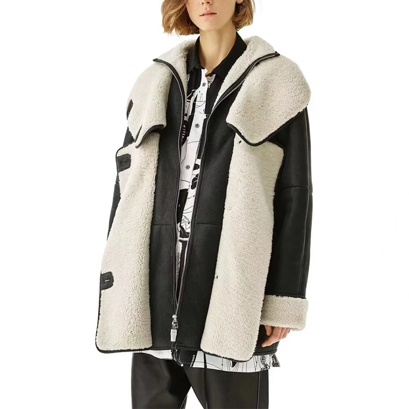 Женская Шуба из натурального меха Натуральная овечья кожа длинная куртка