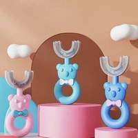 children cartoon u shaped toothbrush with bear shape handle baby mouth type soft silicone oral cleaning lazy brushing artifact