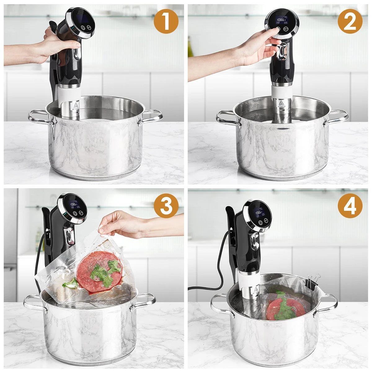 

1500W Vacuum Slow Sous Vide Food Coer ful Immersion Circulator LCD Digital Timer Display Stainless Steel EU Plug Black