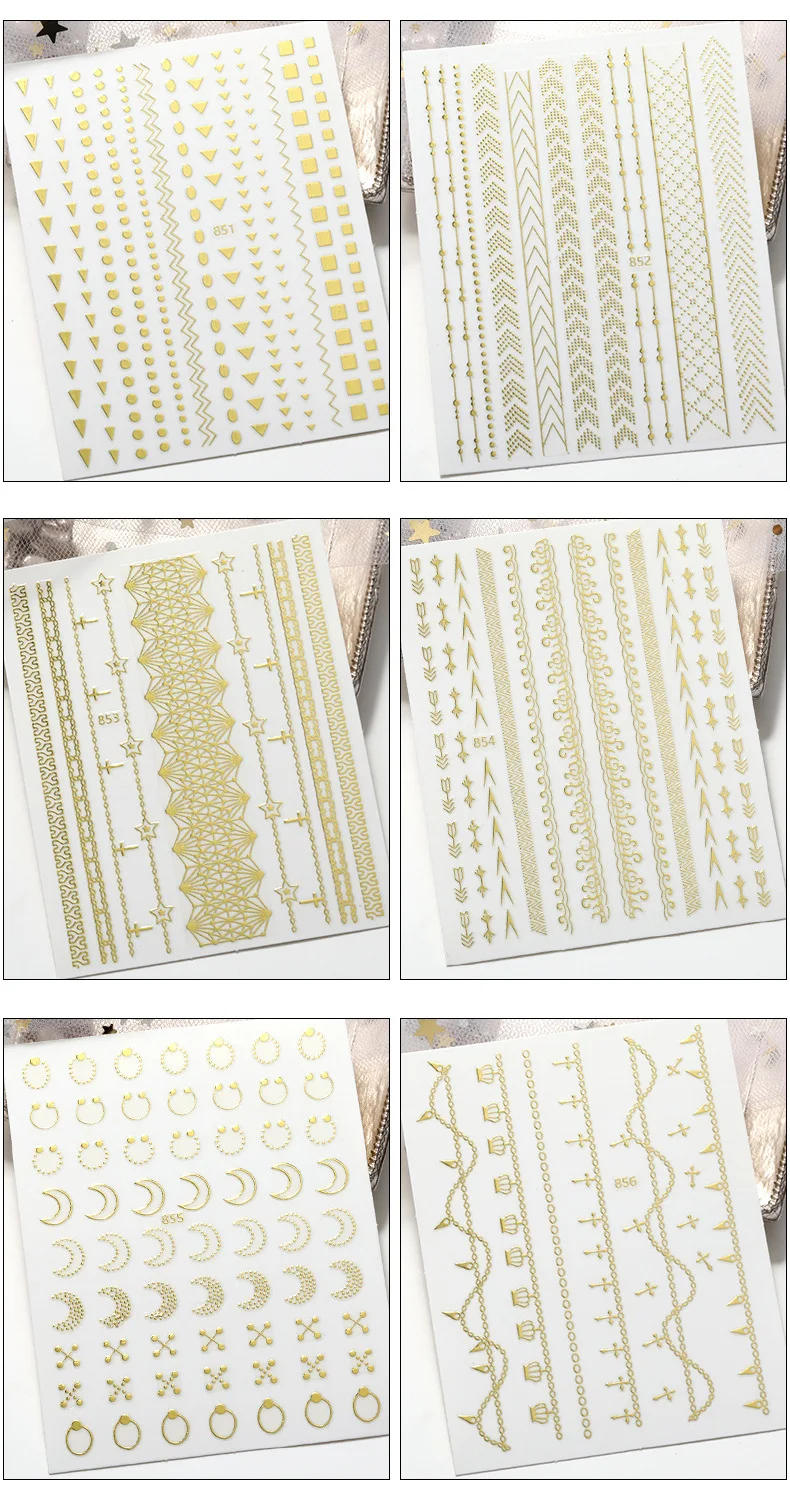 

Bronzing Nail Design 2021 Star Love Geometric Nail Sticker DIY Set Nails Accessories Stickers And Labels Nail Charms Manicure