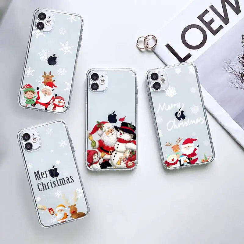 

Santa Claus christmas Phone Case Transparent for iPhone 7 8 11 12 13 mini pro X XS XR MAX Plus