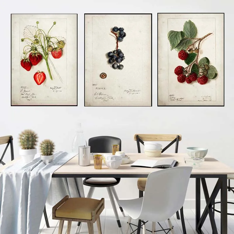 

Retro Fruit Decorative Painting Modern Art Apple Orange Avocado Canvas Posters Warm Color Living Room Home Wall Decor Photos