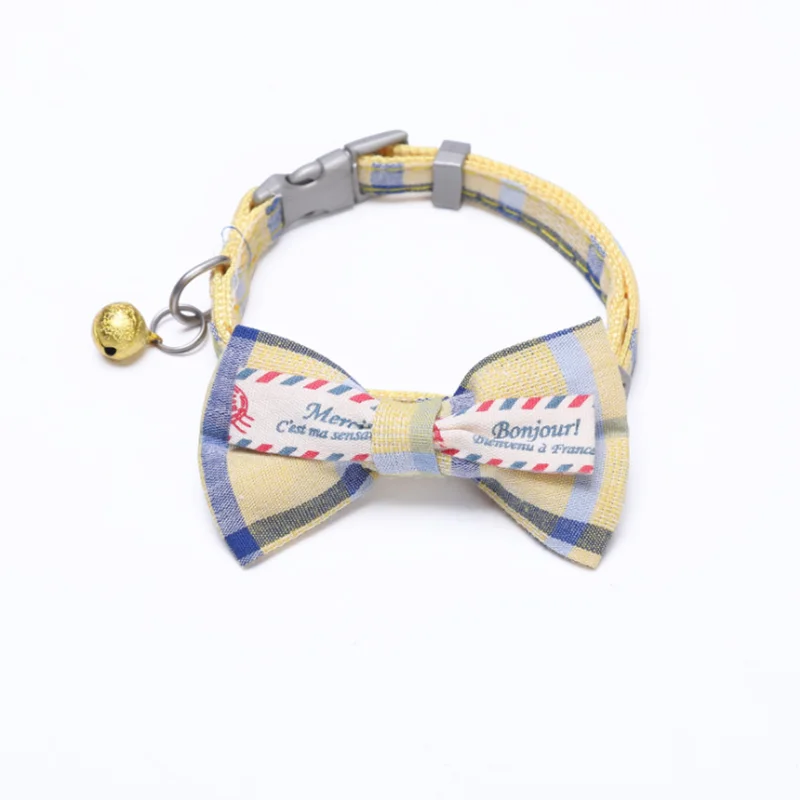 

British Style Check Plaid Cat Collars With Bowknot Bell Cat Necklace Adjustable For Small Dogs Puppy Supplies