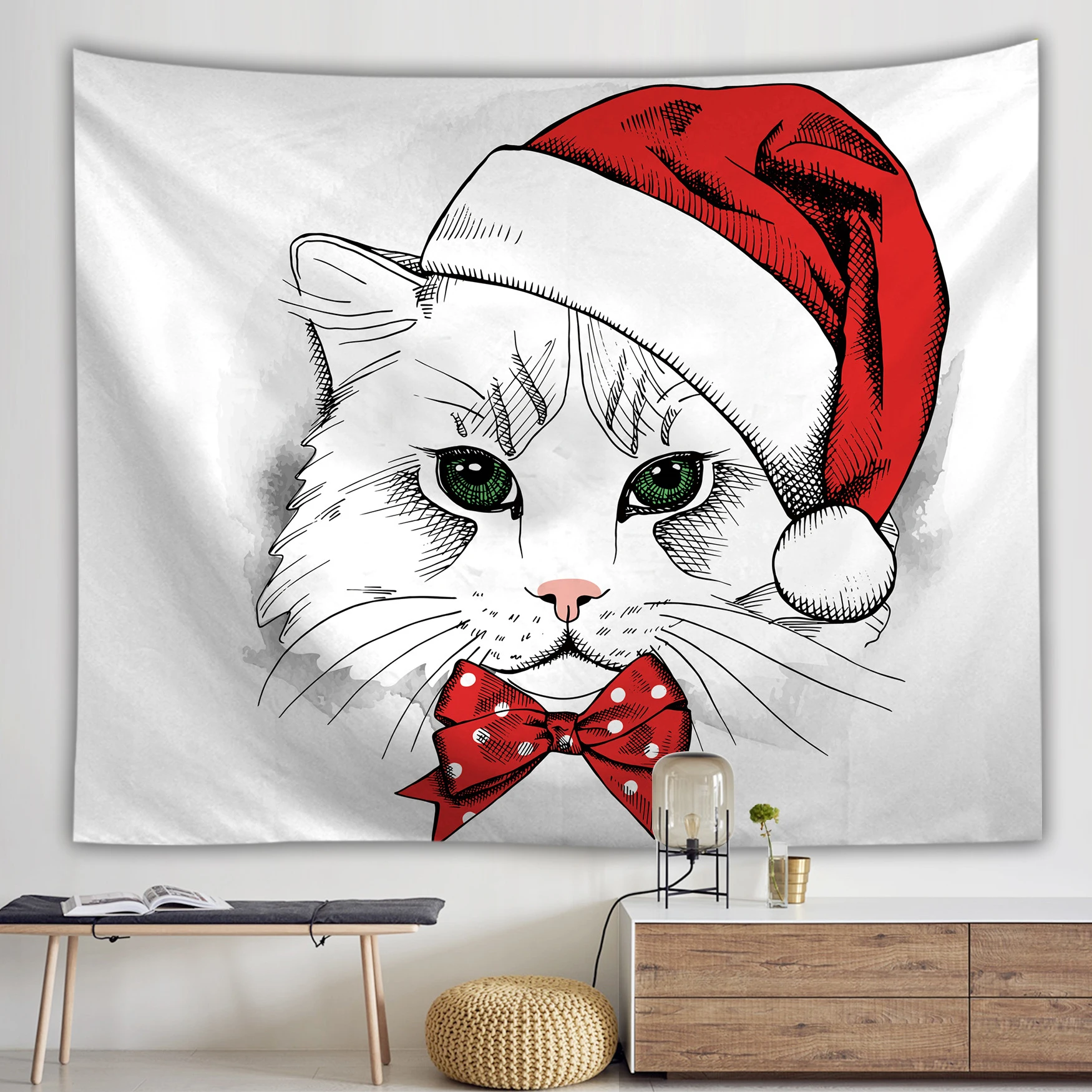 Настенный гобелен с милым рисунком кота цветов животных хиппи настенный в стиле