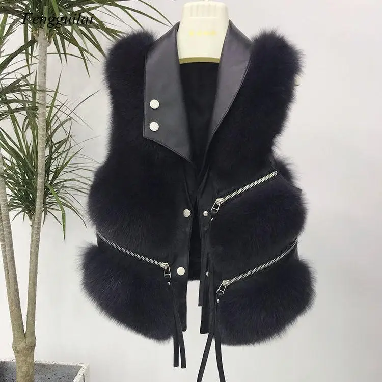 Женский зимний жилет из искусственного меха модный средней длины без рукавов