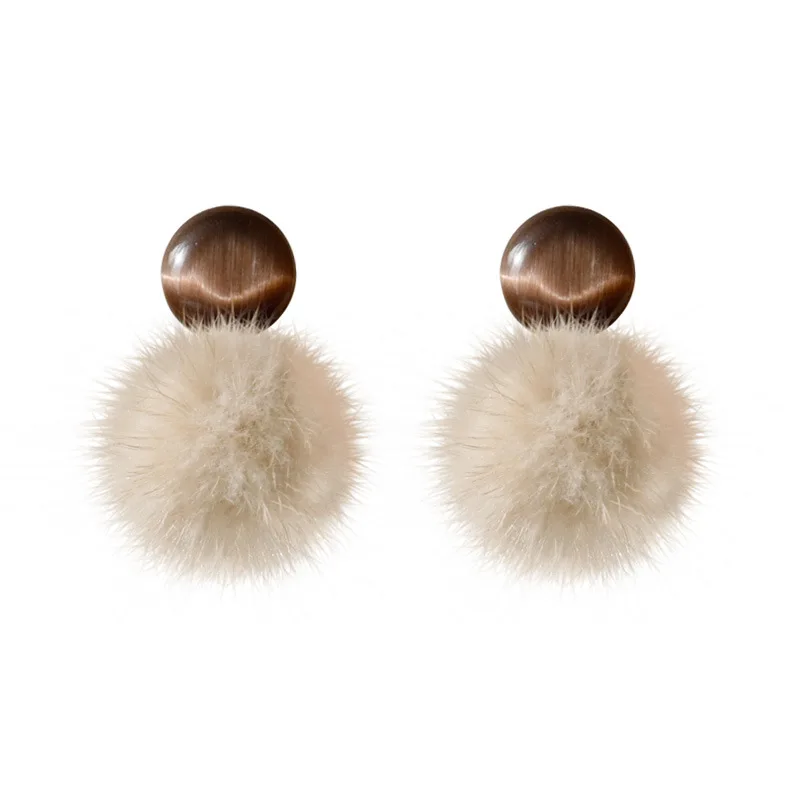 Новые осенние и зимние серьги из меха норки с пушистыми шариками Ретро Серьги