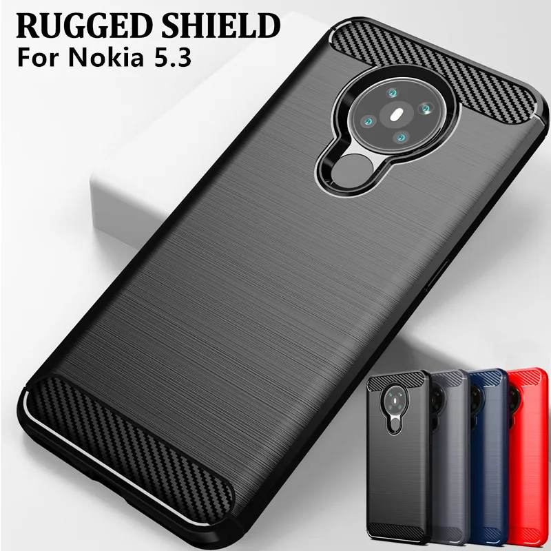 Whyes Silicone Case For Nokia 5.3 ShockProof Fitted Carbon Fiber TPU Phone Durable Cover 2.3 6.2 7.2 phone shell | Мобильные