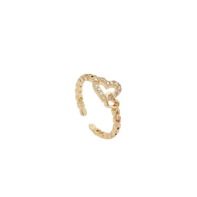 

Fashion Heart Finger Rings Jewelry Rhinestone Open Adjustable Ring For Women Couple Lovers Men Lady Girls Valentine's Day Gift