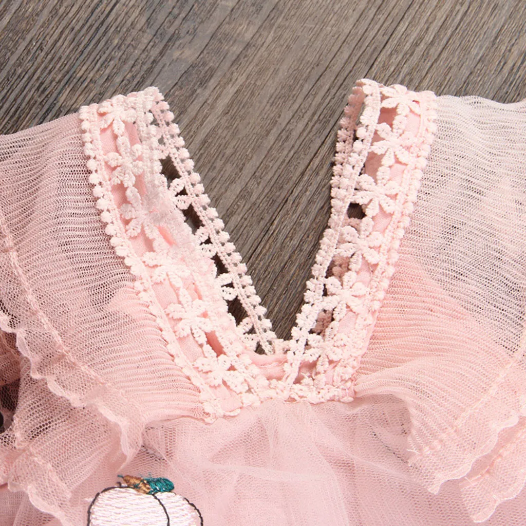 Фатиновое платье без рукавов с мультяшным принтом для маленьких девочек одежда