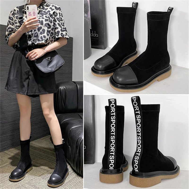

Women's boots 2021 new Martin boots British style mid-tube boots thick-soled beef tendon boots lamb head flat ankle boots