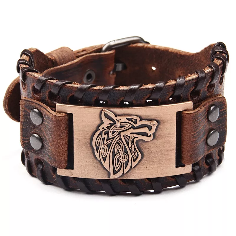 

Vintage Viking Leather Braided Bracelet for Men Celtic Wolf Head Bracelets Classic Animal Motifs Jewelry On The Hand Accessories