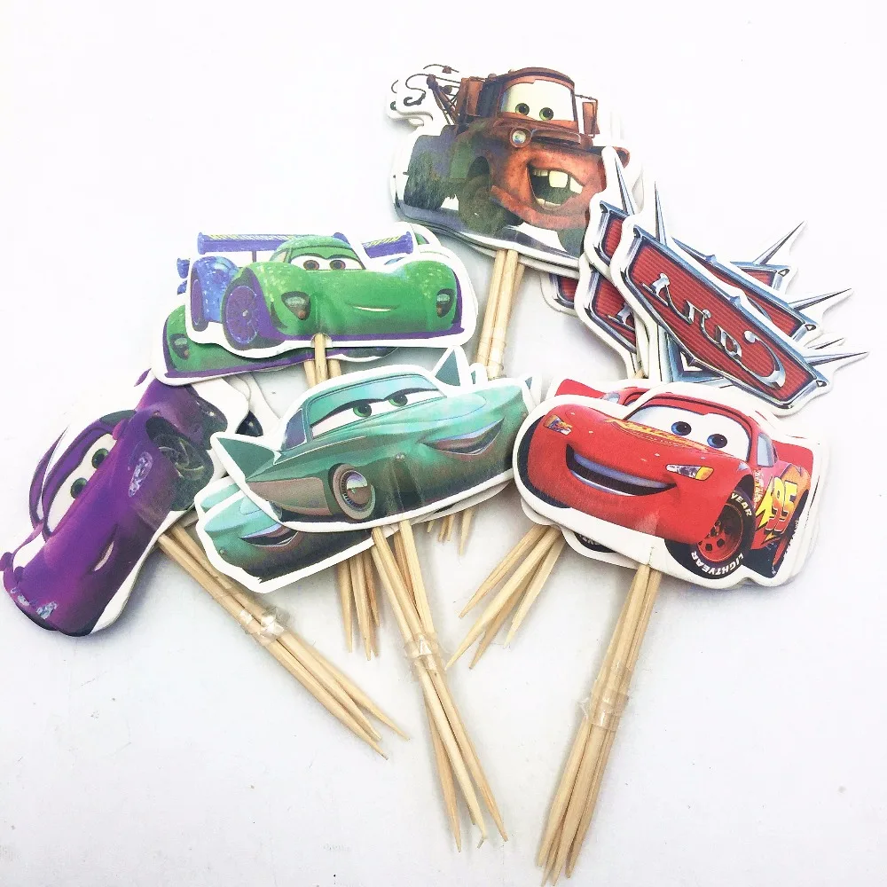 24 шт торта Топпер Молния Маккуин День Рождения Торта машины счастливые партии