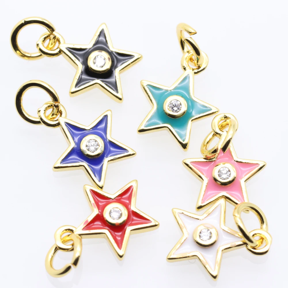 10 шт./упак. симпатичный стиль покрытием Циркон пентаграмма небольшой кулон для