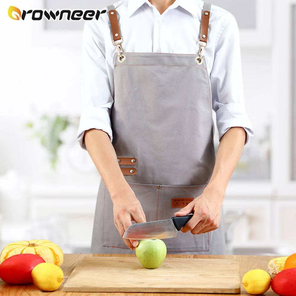 

Canvas Apron Breathable Comfortable Various Styles Multiple Pockets Pure Cotton Canvas For Cafe Milk Tea Shop Western Restaurant