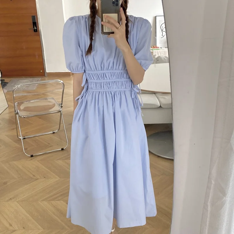 Женское винтажное платье с пышными рукавами простые плиссированные вечерние