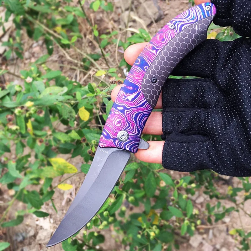 Hysenss Titanium Tactical Folding Knife 3D Handle Outdoor Camping Hunting Survival Pocket EDC Tools Clip Utility