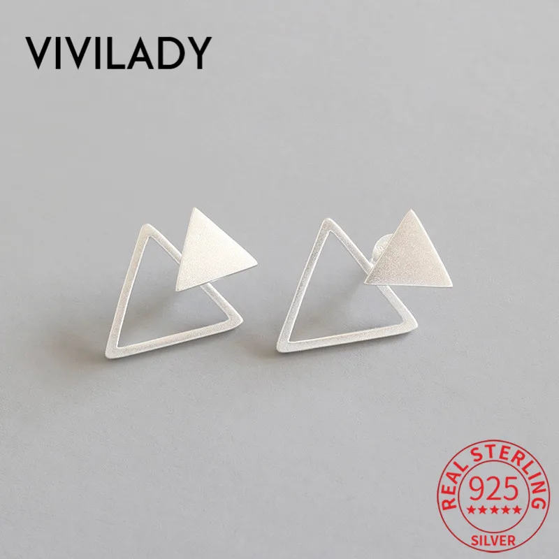 VIVILADY Triangle Geometric 925 Sterling Silver Women Stud Earrings Hollow Chic Piercing Delicate Girl Jewelry Brincos | Украшения и