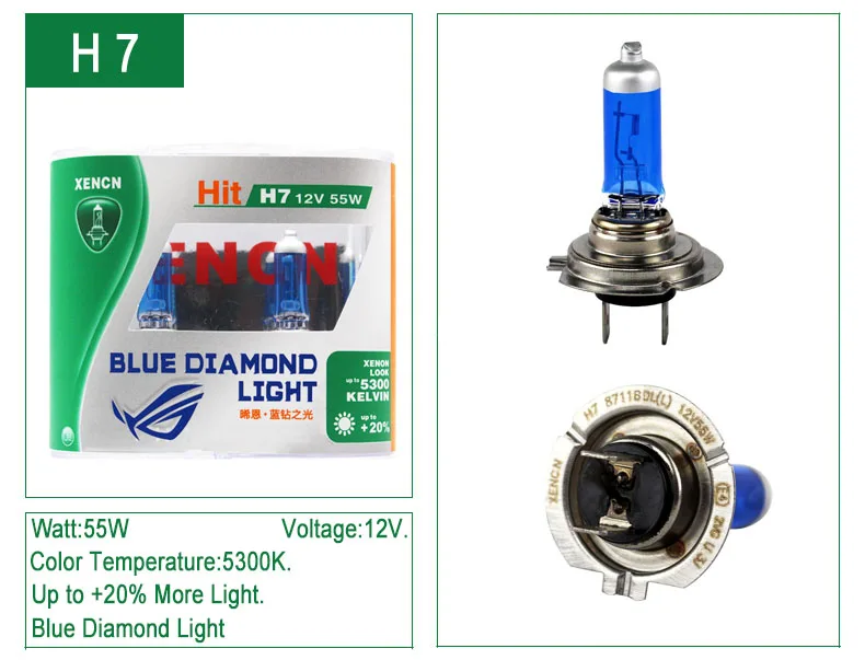XENCN 12V H1 H3 H4 H7 H8 H9 H10 H11 H13 H15 H16 880 881 9005 9006 9012 5300K Blue Diamond, для использования в светильник автомобилей головной светильник галогенных ламп, 2 шт