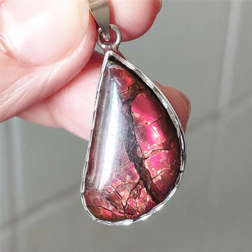 Топ натуральный аммолит красный красочный светильник Кулон Серебряный
