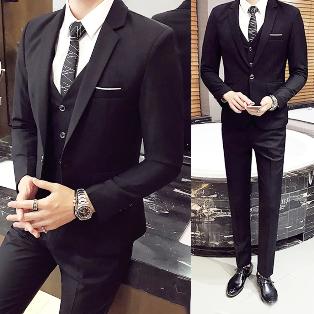 

3Pcs/Set Luxury Plus Size Men Suit Set Formal Blazer+Vest+Pants Suits Sets Asian Size For Men's Wedding Office Business Suit Set