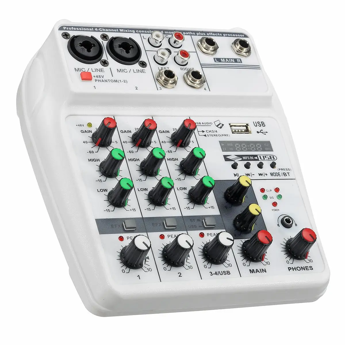 4 Channel bluetooth Sound Mixing Console Record 48V Phantom Power Monitor Professional USB Audio Mixer for Home KTV Studio